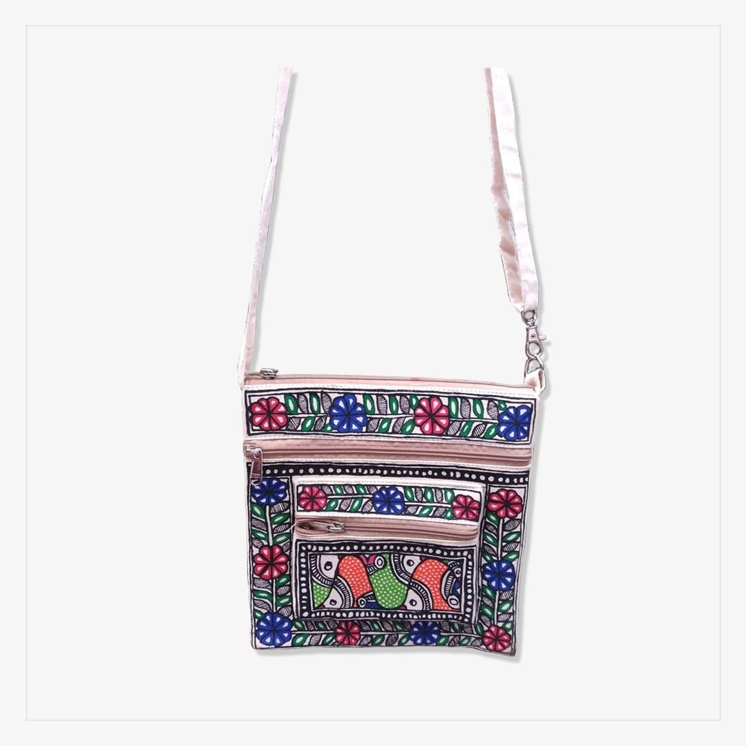 Multicolor - Madhubani Handpainted Cotton Clutch 01