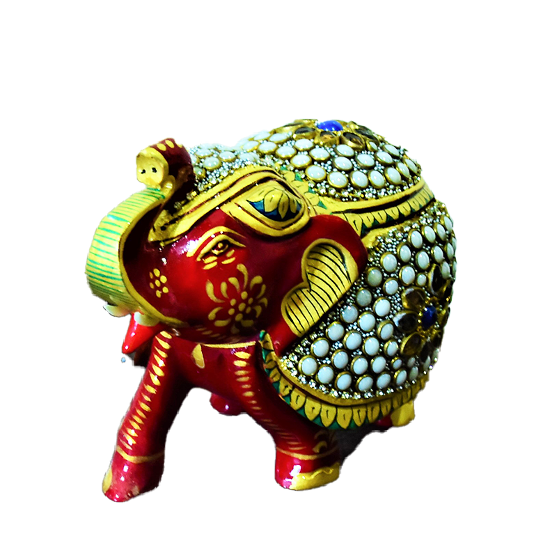 Channapatna Wooden Elephant Trunk Up -Moti Work - Indyhaat