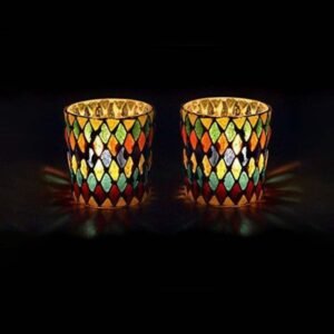 Firozabad Glass Crafted Mosaic Candle Holders Set of 2