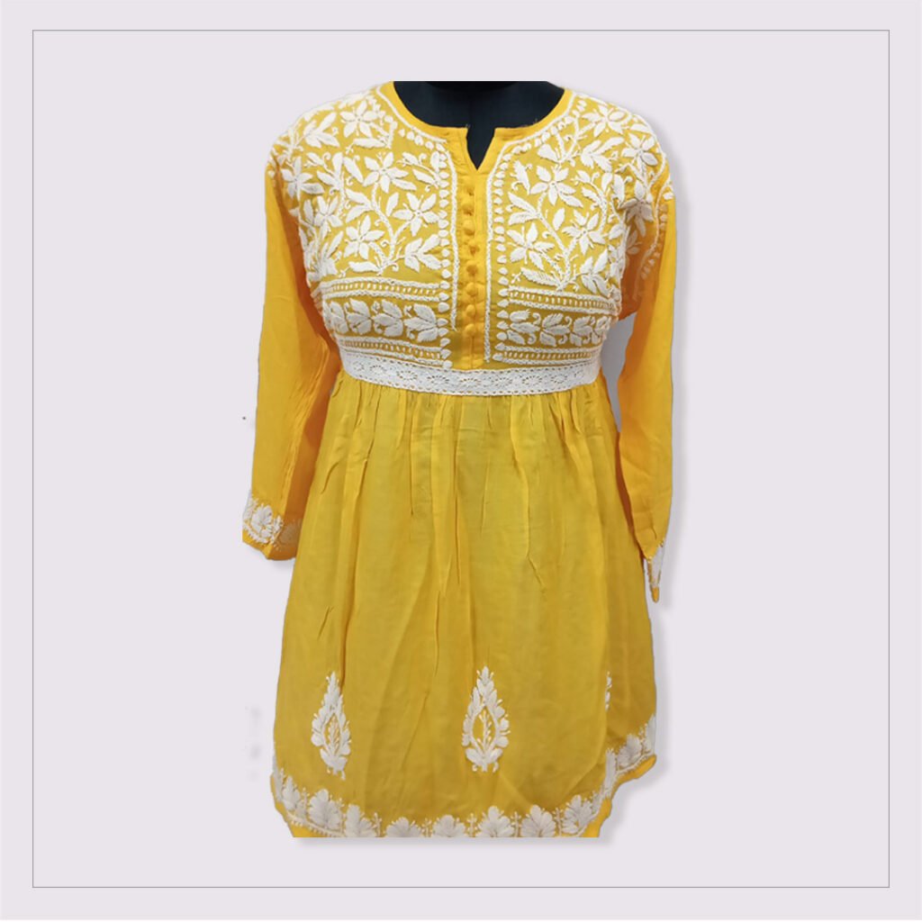 Lucknowi Chikankari - Women's Short Frock - Indyhaat