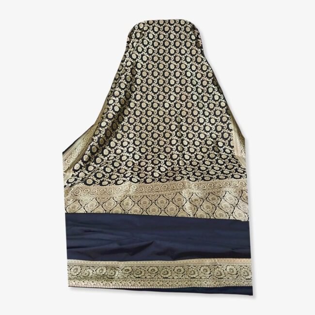 Banarasi Silk Saree with Floral Woven Motifs – Color – Black & Golden