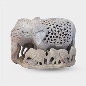 Antique Jalidar Single Stone Elephant with Family