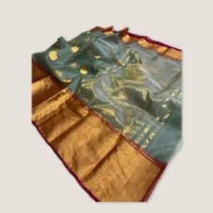 Chanderi Silk Saree Eknaliya Bluish Grey