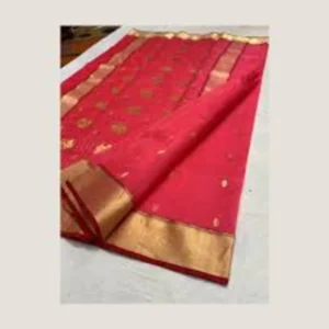 Chanderi Silk Saree Eknaliya Red-Golden