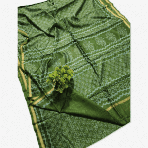 Chanderi Silk Saree Hand Block Printed Green