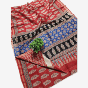 Chanderi Silk Saree Hand Block Printed Red
