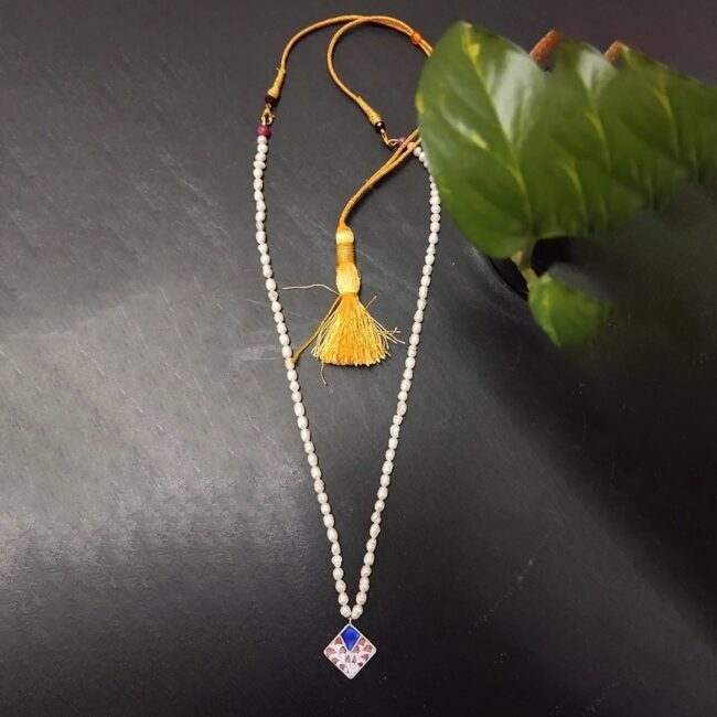 Gulabi Meenakari Silver Necklace