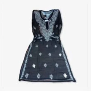 Lucknowi Chikankari Long Kurti Black color