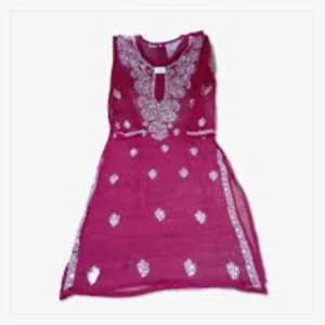 Lucknowi Chikankari Long Kurti Maroon color