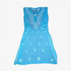 Lucknowi Chikankari Long Kurti Sky Blue color