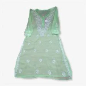 Lucknowi Chikankari Long Kurti color light green
