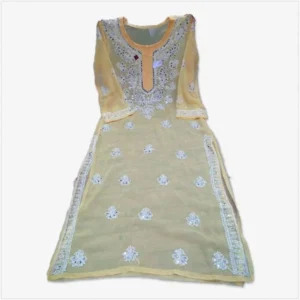 Lucknowi Chikankari – Long Kurti – Yellow Color