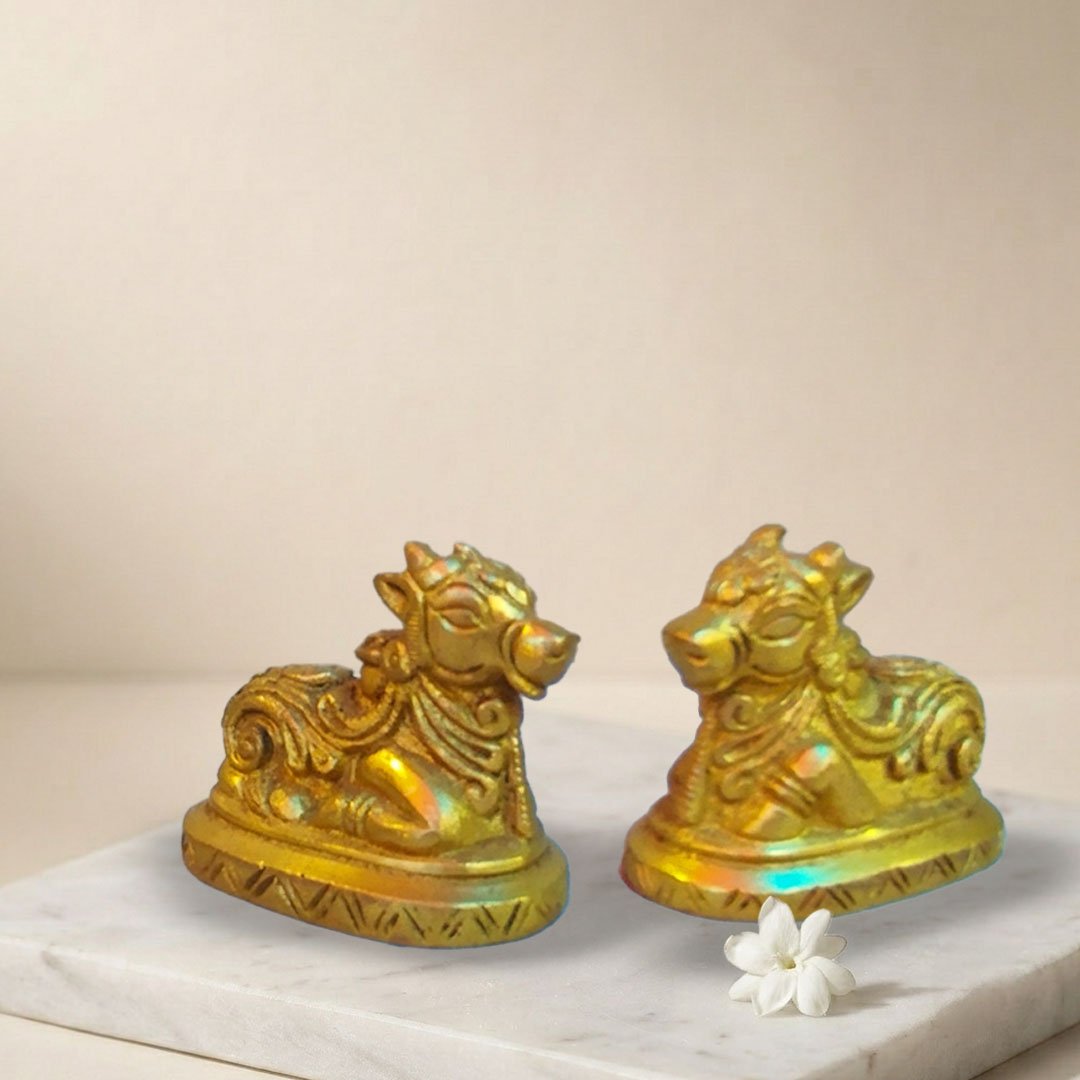 Moradabad Metal Craft Brass Divine Bull Sri Nandi Idol Set of 2