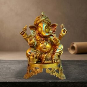 Moradabad Metal Craft Brass Lord Ganesha with Singhasan Statue
