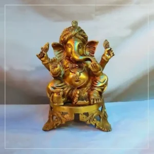 Moradabad – Brass Lord Ganesha with Singhasan Statue