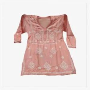 Lucknowi Chikankari Rion Short Top Peach Color