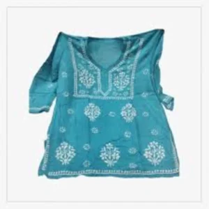Lucknowi Chikankari Rion Short Top Sky Blue Color