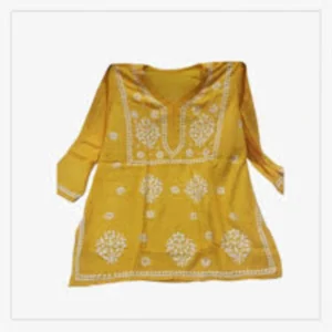 Lucknowi Chikankari Rion Short Top Yellow Color