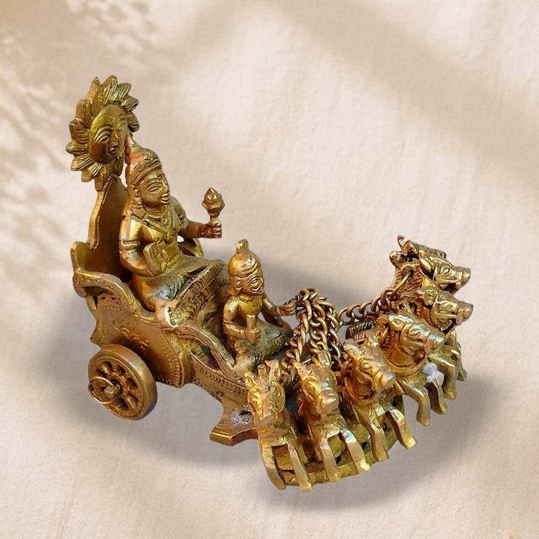 Moradabad Metal Craft Brass Lord Surya with Chariot and 7 horses