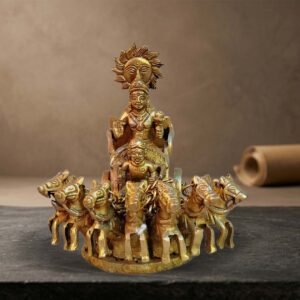 Moradabad Metal Craft Brass Lord Surya with Chariot and 7 horses