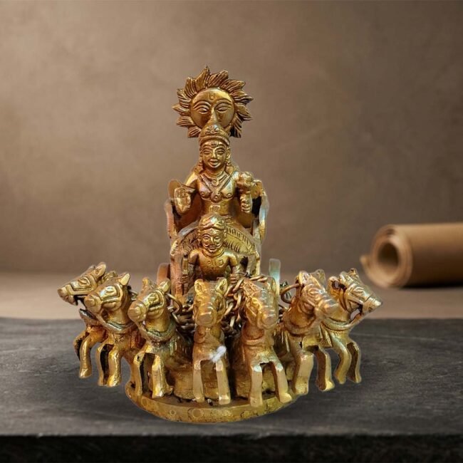 Moradabad Metal Craft Brass Lord Surya with Chariot and 7 horses