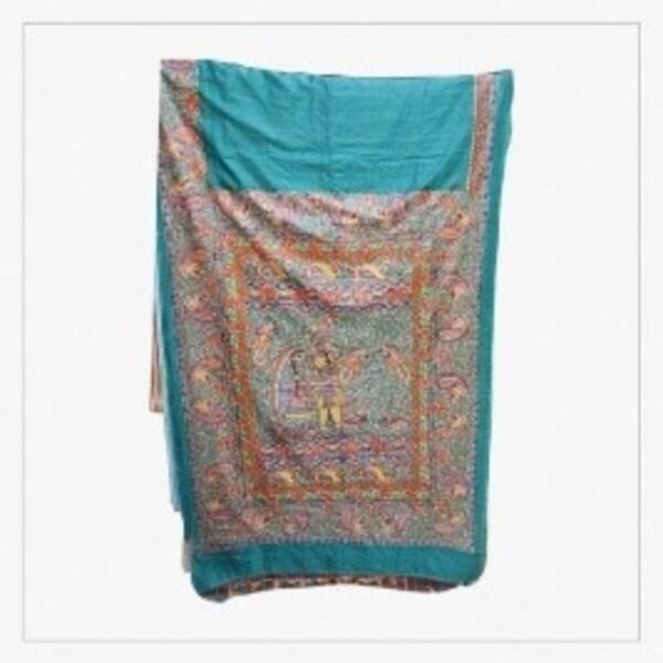 MADHUBANI TUSSAR SILK SAREE PURE NATURAL - COLOR - CYAN BLUE