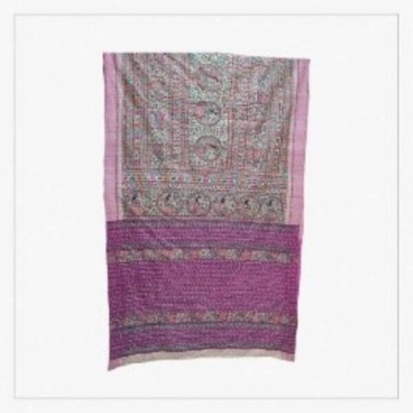 MADHUBANI TUSSAR SILK SAREE PURE NATURAL - COLOR - PINK