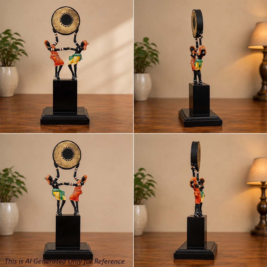 Bastar Iron Craft | Tribal Couple Dancing with Dafli | Handcrafted Decor - Image 2