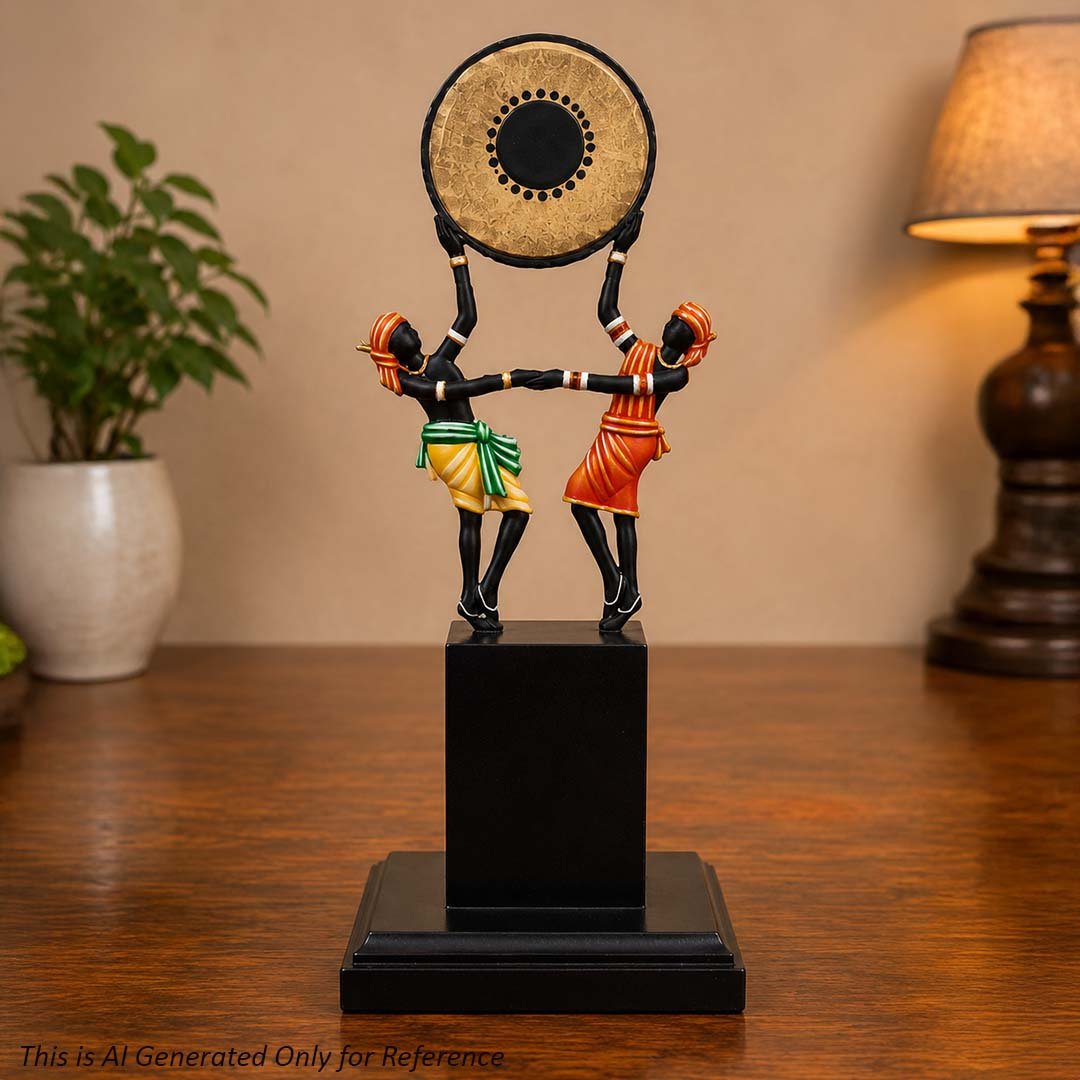 Bastar Iron Craft Tribal Couple Dancing with Dafli Handcrafted Decor
