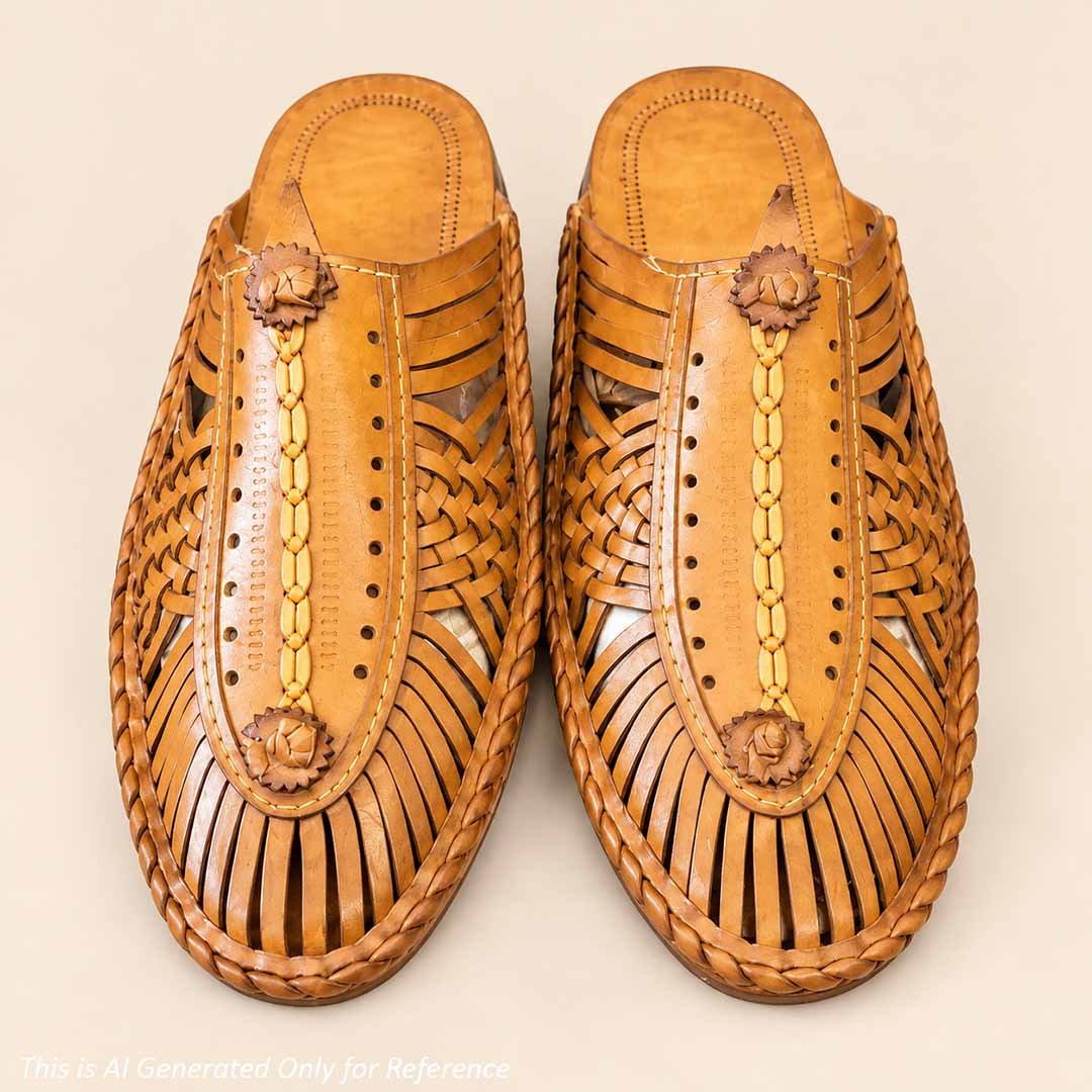 Kolhapuri Handcrafted Chappal For Men Half Net Slip-on Sand Brown