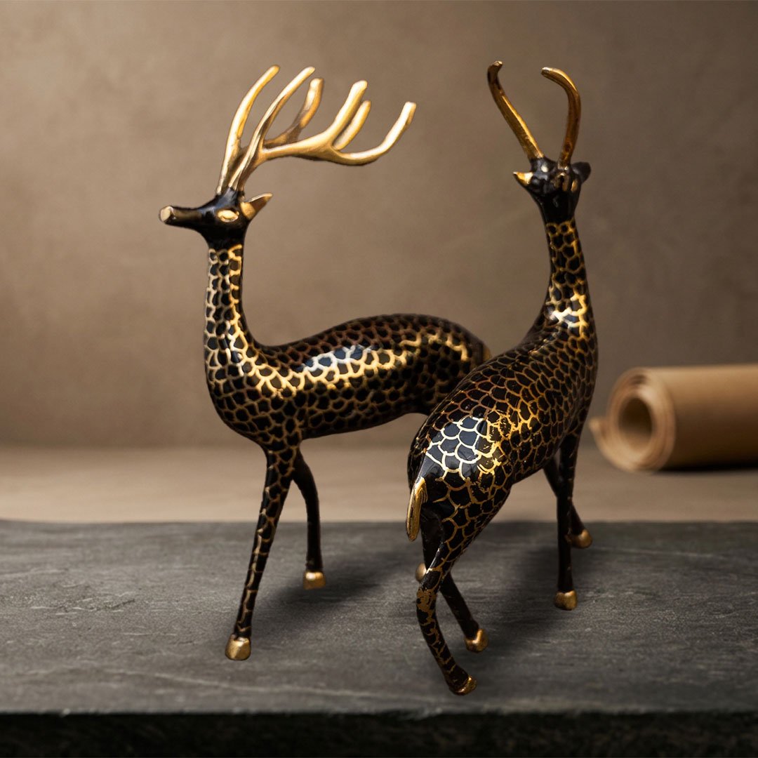 Moradabad Metal Craft Brass Deer Set Black Statue - Image 2