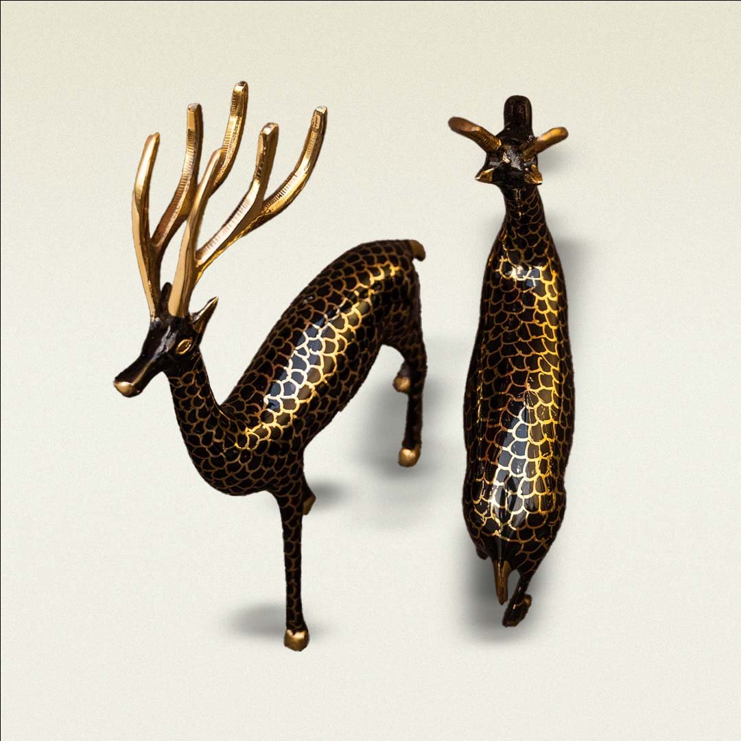 Moradabad Metal Craft Brass Deer Set Black Statue - Image 3