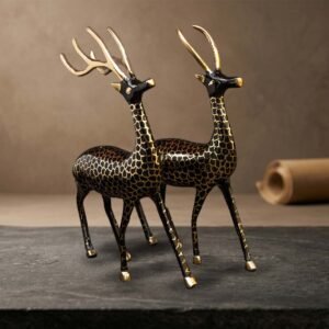 Moradabad Metal Craft Brass Deer Set Black Statue
