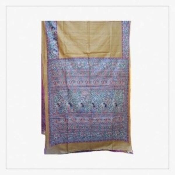 MADHUBANI TUSSAR SILK SAREE PURE NATURAL - COLOR YELLOW