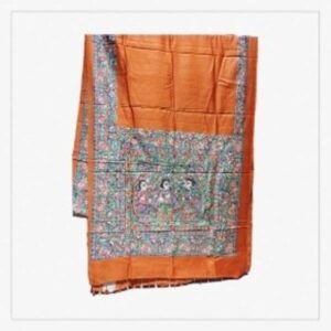 MADHUBANI TUSSAR SILK SAREE PURE NATURAL - ORANGE COLOR