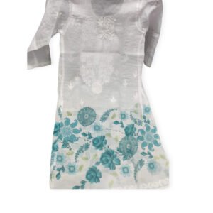 Long Kurti - White-Sky Blue Color