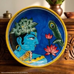 Blue Pottery Lord Krishna Wall Hanging Plate Multi Color