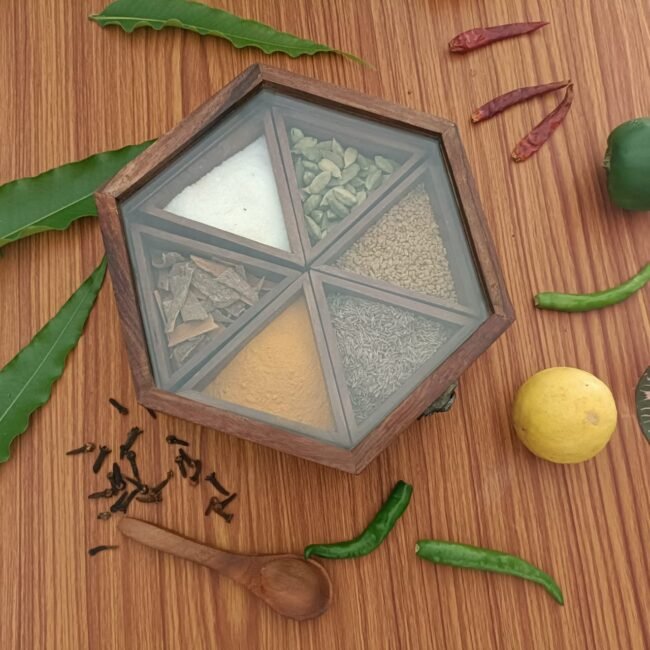 Wooden Hexagon Spice Box