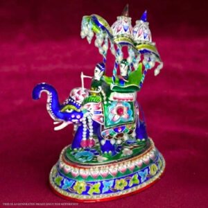 Banarasi Gulabi Meenakari Silver Elephant With Ganesh ji