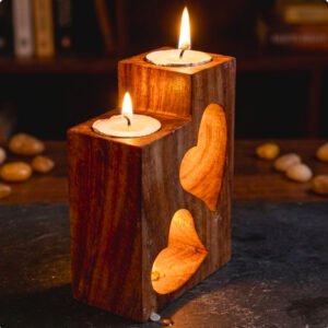 Heart Shaped Candle Holder - Wooden Tea-light