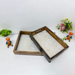 Flower Theme Mango Wooden Tray