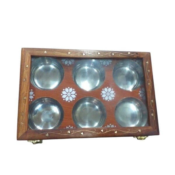 Wooden Spice And Dry Fruits Box With 6 Bowls