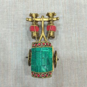Bell Metal Craft Bullock Cart Showpiece Green Stone