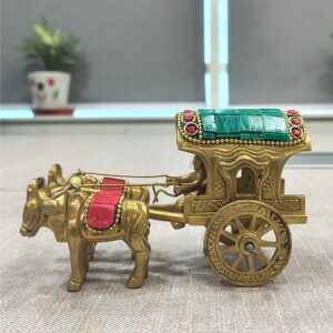 Bell Metal Craft Bullock Cart Showpiece Green Stone