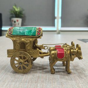 Bell Metal Craft Bullock Cart Showpiece Green Stone