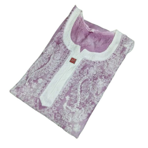 Lucknowi Chikankari Cotton Embroidered Long Purple Kurti