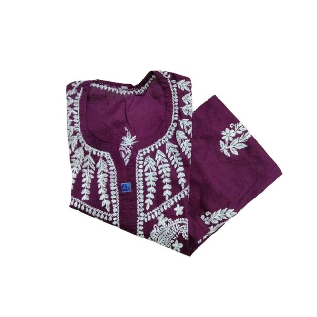 Lucknowi Chikankari Cotton Embroidered Long Purple Kurti