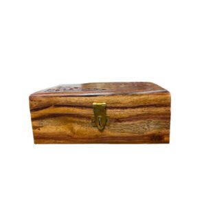 Sheesham wood rectangle jewelry box with brass inlay, designed for women