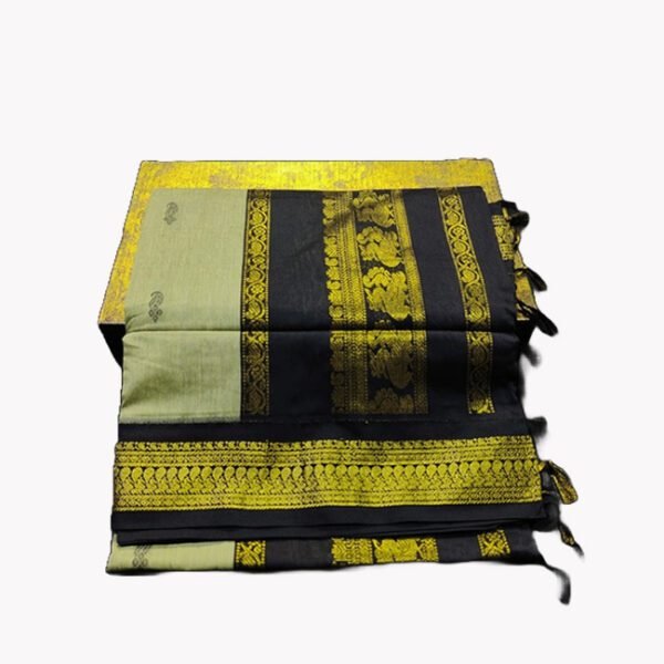 Paithani Silk Cotton Saree Misty Moss & Black