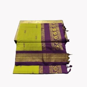 Paithani Silk Cotton Saree Olive Green & Violet